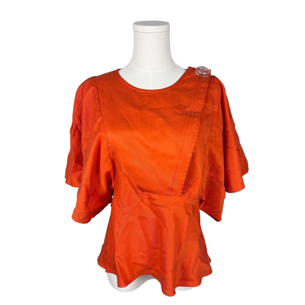 Christopher Esber Orange Button Shoulder Minimalist Batwing Top 10 M